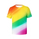 Mens Short Sleeve Round Neck Colorful Colorblock Printed Casual T-Shirt