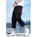 Summer New Fashion Simple Plain Letter Ribbon Embellished Cropped Linen Casual Pants