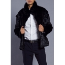 Men's Winter New Arrival Simple Plain High Neck Long Sleeve Black Fluffy Fleece Coat