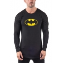 Mens New Stylish Long Sleeve Round Neck Printed Slim Fitted Sport T-Shirt