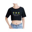 Popular Cool Letter TXT Printed Round Neck Short Sleeve Womens Crop Tee