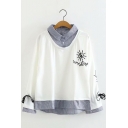 Long Sleeve Striped Patch Sunshine Letter Sun Embroidered Fake Two Piece Sweatshirt