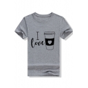 Trendy Short Sleeve Round Neck I LOVE Letter Cup Printed Straight T Shirt