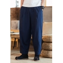 Chinese Style New Fashion Simple Plain Loose Fit Casual Wide Leg Pants