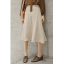 Vintage Solid Color Elastic Waist Chic Midi Flared A-Line Skirt