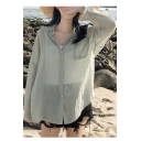Summer Girls Popular Simple Solid Color Long Sleeve Casual Sunscreen Button Shirt