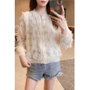 Sweet Girls New Trendy Feather Tassel Embellished Long Sleeve Beige Zip Up Jacket