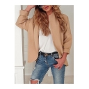 Womens Hot Trendy Simple Solid Color Long Sleeve Open Front Cardigan Coat