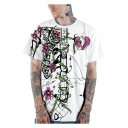 Halloween White Short Sleeve Round Neck Floral Printed Sunshine Mens Pullover Tee for Couple