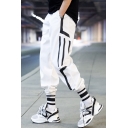 Unisex Trendy Contrast Stripe Printed Loose Fit Gathered Cuffs Hip Pop Track Pants