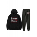 New Fashion Storm Area Letter Printed Sport Loose Hoodie with Jogger Pants Sweatpants Two-Piece Set