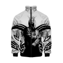 New Fashion Crown Figure 3D Printed Stand Collar Long Sleeve Zip Up Fitted Jacket