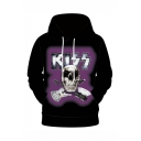 Hot Popular KISS Skull Guitar 3D Printed Long Sleeve Loose Fit Black Drawstring Pullover Hoodie