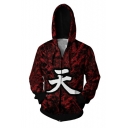 Hot Popular Comic Figure Chinese Letter Printed Game Cosplay Costume Red Long Sleeve Zip Up Hoodie