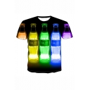 New Arrival Popular Colorful Beer Bottle Pattern Round Neck Short Sleeve Casual T-Shirt