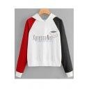 New Fashion Letter Print Color Block Long Sleeve Fitted Hoodie