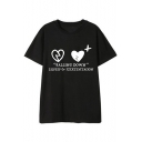 Popular Heart Letter FALLING DOWN Printed Cotton Loose Short Sleeve Graphic Tee
