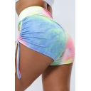 New Arrival High Waist Drawstring Side Tie Dye Skinny Fitted Sport Shorts