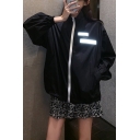 Cool Unique Detachable Reflective Light Velcro Patched Stand Collar Long Sleeve Zip Up Track Jacket