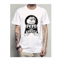 Men's Funny Frog Comic Figure Print Round Neck Short Sleeve White Unisex Graphic T-Shirt