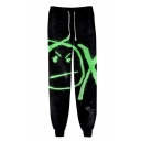 Hot Popular Letter OX Face 3D Printed Drawstring Waist Black Casual Sports Sweatpants