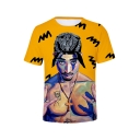 Classic King of Rap Muscle Figure 3D Printed Round Neck Short Sleeve Yellow Tee