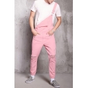 New Arrival Stylish Slim Fitted Pink Ripped Jeans Trendy Bib Overalls for Guys