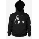 New Trendy Moon Astronaut Pattern Long Sleeves Pullover Hoodie with Pocket