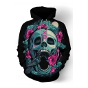 Cool Fashion Floral Skull 3D Printed Long Sleeve Black Loose Pullover Hoodie
