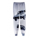 Hot Fashion Cool Car 3D Printed Drawstring Waist Grey Casual Cotton Sweatpants