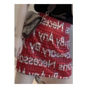 New Stylish Red Check Letter Printed High Waist Mini A-Line Skirt