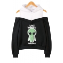 Funny Alien Letter I Don't Believe In Humans Print Cold Shoulder Long Sleeve Casual Hoodie