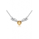 Fancy Chic Gold Ball Wing Pendant Silver Necklace