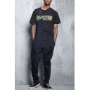 New Arrival Black Solid Color Casual Loose Fit Trendy Ripped Jeans Bib Overalls