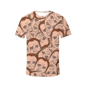 New Arrival Funny Comic Figure Pattern Round Neck Short Sleeve Casual Khaki T-Shirt