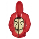 Hot Popular Money Heist Funny Character 3D Printed Red Long Sleeve Zip Up Hoodie