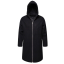 New Trendy Simple Plain Long Sleeve Zip Up Longline Casual Hooded Black Jacket For Men