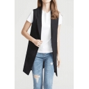 Officer Women Lapel Lapel Single Button Black Long Blazer Vest with Pockets