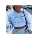 Faith Hope Love Letter Love Heart Printed Round Neck Long Sleeves Crop Pullover Sweatshirt