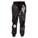 Hot Fashion Galaxy Astronaut Printed Drawstring Waist Black Polyester Casual Sport Sweatpants