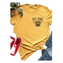 Funny Letter BEE KIND Printed Round Neck Short Sleeve Yellow Graphic Tee