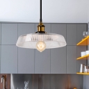 Single Bulb Pendant Ceiling Light Industrial Ribbed Glass Hanging Lamps in Antique Brass