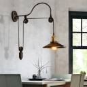 Arched Wall Mounted Light Retro Style Metal 1 Light Pulley Wall Sconce Lighting in Black for Restaurant