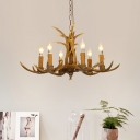 American Country Antlers Chandelier Resin Hanging Light in Gold for Coffee Shop Restaurant