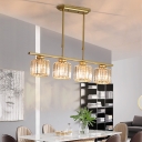 Gold Cylinder Island Light Contemporary Crystal Metal 3/4 Heads Pendant Lights over Island