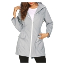 Womens New Stylish Simple Plain Elastic Waist Outdoor Hooded Zip Up Windbreaker Mountain Coat