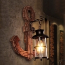 Nautical Anchor Sconce Lights Iron and Glass 1 Head Sconce Light Fixture with Wooden Base in Black for Bar