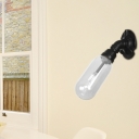 1 Head Pipe Sconce Lighting Fixtures Antique Metal and Glass Sconce Lamp in Black for Corridor