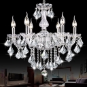 6 Heads Candle Chandelier Light Fixture Traditional Clear Crystal Pendant Chandelier for Dining Room