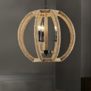 Country Style Sphere Pendant Light with Candle 3 Lights Beige Chandelier for Bistro